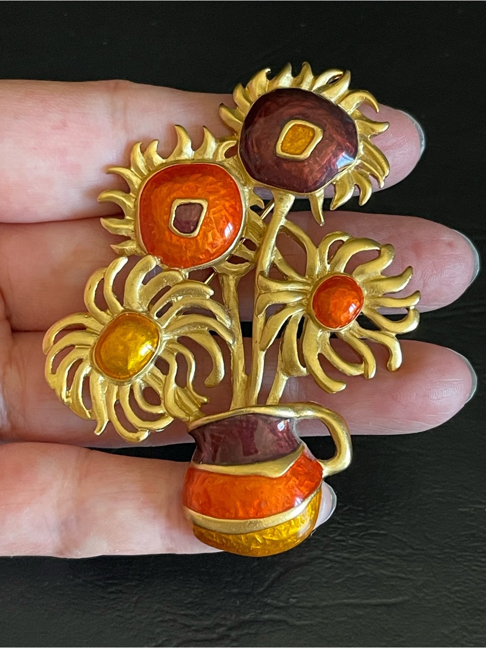 Vintage YSL 1982 for Avon Van Gogh sunflowers brooch.